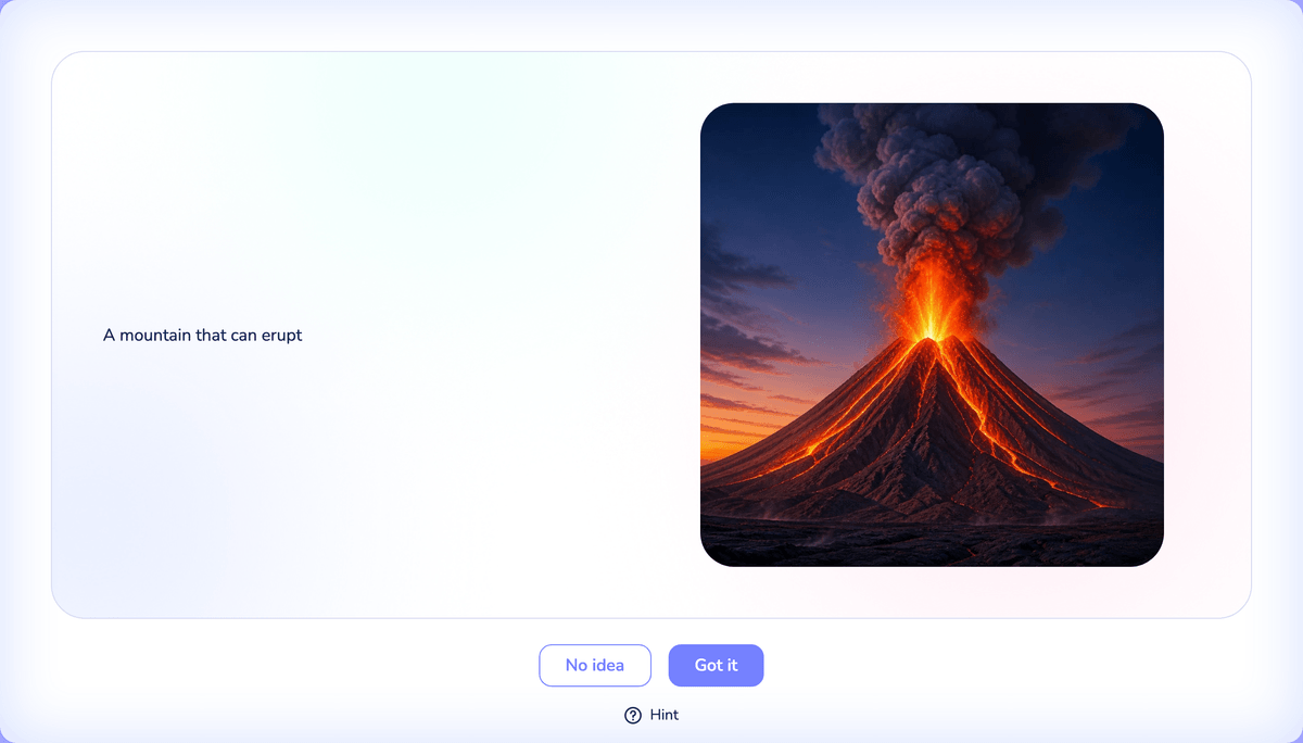 The flip-card game: a card flipped to its answer with a picture