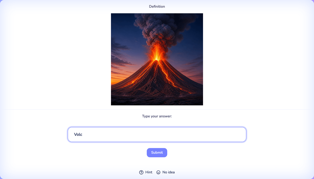 The type-the-answer game with a text input and a Submit button